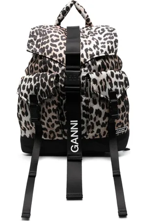 Ganni Mochila con estampado de leopardo
