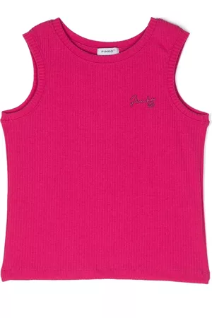 Pinko Camiseta de tirantes de canalé fino con logo bordado
