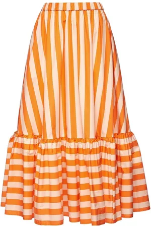 Falda corta con rayas retro en naranja, amarillo y marrón Meena