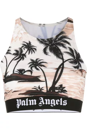Palm Angels Top deportivo corto con palmera estampada