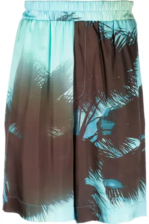 LANEUS Bermudas con cintura elástica y palmeras estampadas