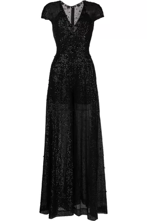 Saiid Kobeisy Mono largo con lentejuelas y detalle floral