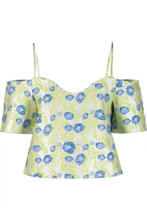 Ganni Blusa floral con hombros descubiertos