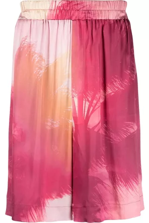 LANEUS Bermudas anchas con palmera estampada