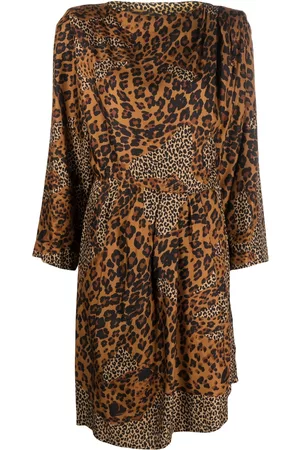 Saint Laurent Vestido con motivo de leopardo 1980