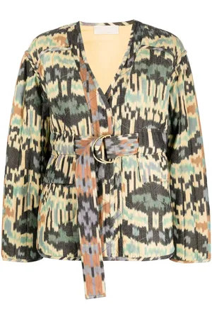ULLA JOHNSON Chaqueta Lakshmi con cinturón y estampado gráfico