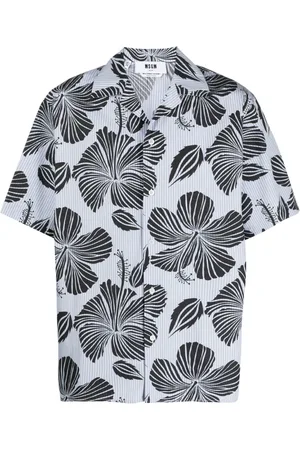 Msgm Camisa bowling con motivo Hibiscus