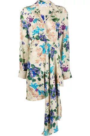 OFF-WHITE Vestido camisero con estampado floral y dobladillo asimétrico