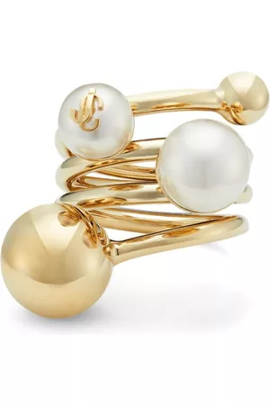 Jimmy Choo Anillo con logo en relieve y múltiples perlas