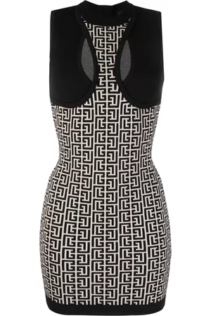 Balmain Vestido corto con monograma en jacquard