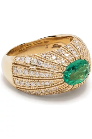 JACQUIE AICHE Anillo en oro amarillo de 14 ct con diamante y esmeralda