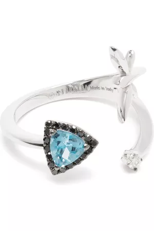 ANAPSARA Anillo Micro Trinity en oro blanco de 18kt con diamante y topacio