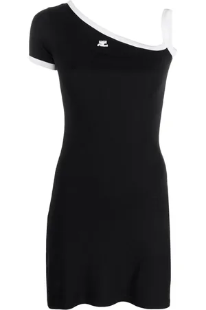 Courrèges Vestido corto asimétrico con logo bordado