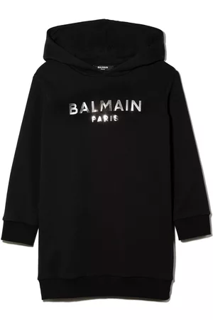 Balmain Vestido estilo sudadera con capucha y logo