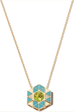 HARWELL GODFREY Collar Evil Eye en oro amarillo de 18kt con turquesa y peridoto