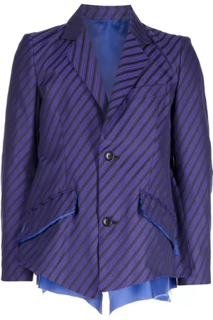 Sulvam Blazer a rayas con dobladillo sin rematar