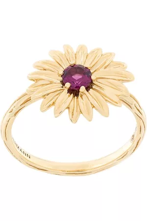 Aurélie Bidermann Anillo de oro amarillo de 18 kt en forma de flor con granate