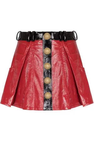 Balmain Minifalda de charol plisada
