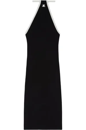 Courrèges Vestido midi con cuello halter y logo bordado