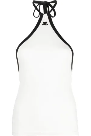 Courrèges Top con logo bordado y cuello halter