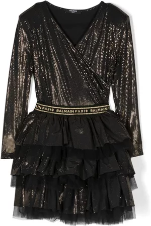 Balmain Vestido cruzado con logo en la cinturilla
