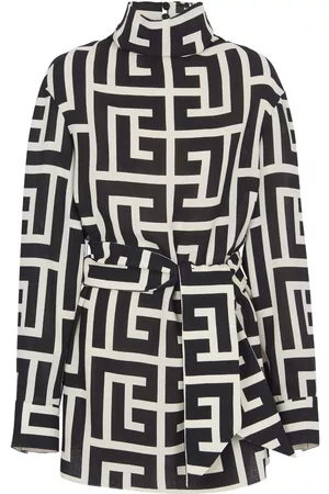Balmain Blusa con cinturón y monograma