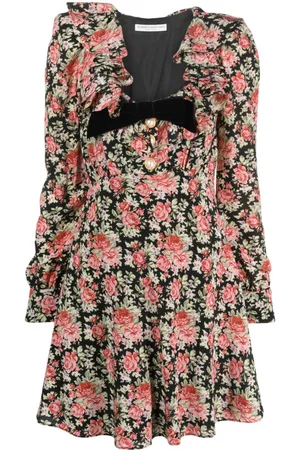 Alessandra Rich Vestido acampanado con rosas estampadas