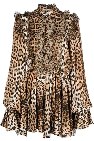 Roberto Cavalli Vestido con estampado de leopardo y volantes