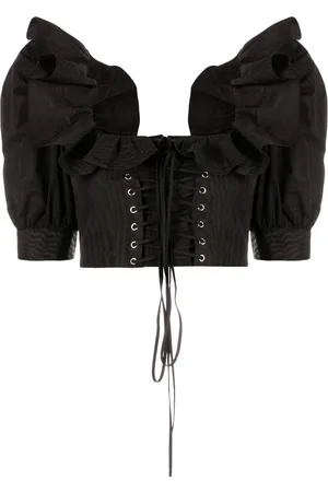 Alessandra Rich Blusa estilo corsé con volantes en el cuello