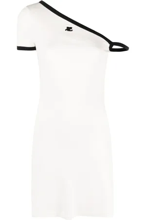 Courrèges Vestido corto asimétrico con parche del logo