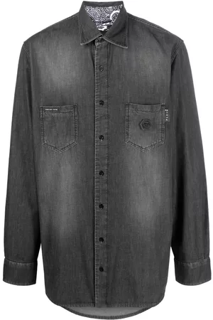 Philipp Plein Camisa vaquera con calavera en strass
