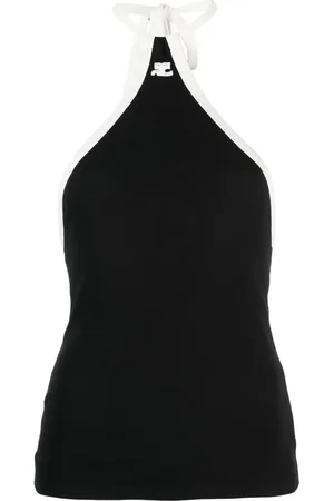 Courrèges Top con logo bordado y cuello halter