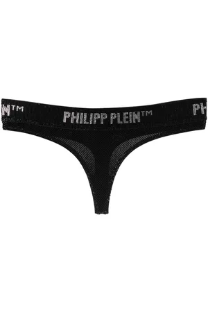 Philipp Plein Tanga con logo y aplique de cristal