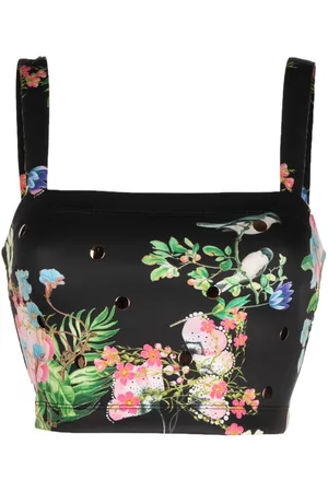 Cynthia Rowley Top corto sin mangas con estampado floral
