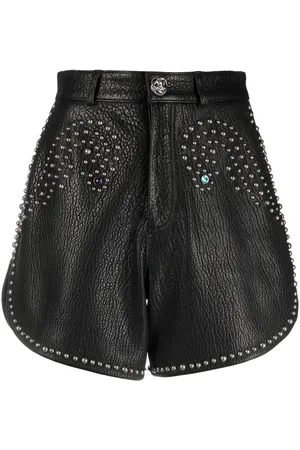 Philipp Plein Hot pants cuero con apliques