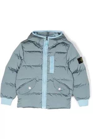 Stone Island Plumífero con capucha y parche Compass