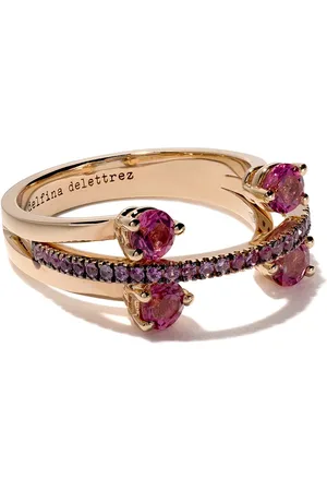 DELFINA DELETTREZ Anillo Linked Dots en oro de 18 kt con turmalina y zafiro