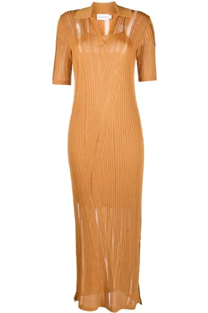 Calvin Klein Vestido de canalé con cuello en V