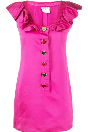 Saint Laurent Vestido corto con ribete de volantes 1992