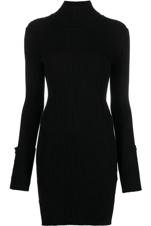 Paco rabanne Vestido midi de canalé con cuello alto