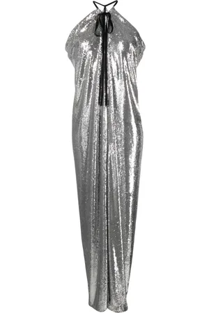 Serafini Vestido largo con cuello halter y lentejuelas