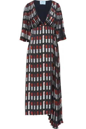 Prada Vestido twill con pintalabios estampados