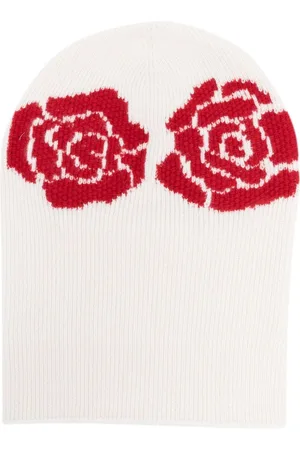 Barrie Gorro de ganchillo con rosa bordada