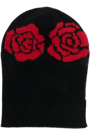 Barrie Gorro de ganchillo con rosa bordada