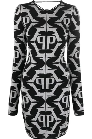 Philipp Plein Vestido corto Hexagon con monograma en jacquard