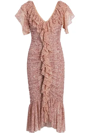Cinq A Sept Vestido Paola midi con ribete de volantes