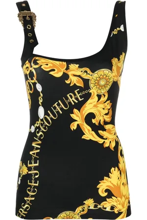 VERSACE Top con logo estampado y hebilla