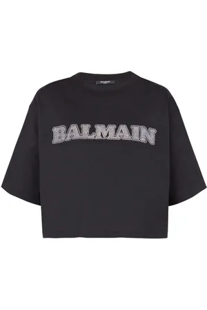 Balmain Camiseta con logo de strass