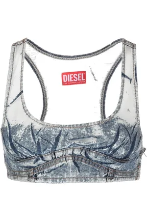 Diesel Top de malla con diseño vaquero patchwork