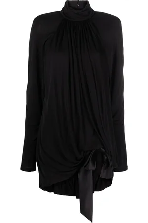 Saint Laurent Vestido corto drapeado con cuello alto